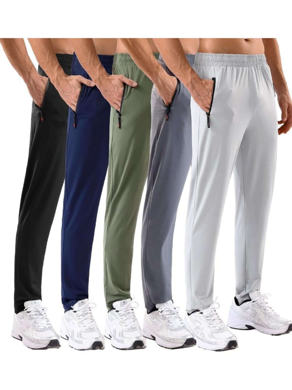 5 Pack Men's Lightweight Athletic Sweatpants with Zipper Pockets, Stretch Fit